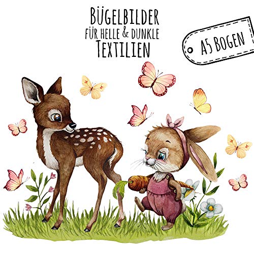 Bügelbilder Hase Häschen Reh Schmetterlinge Set in A5 Applikation Kissen Shirt Taschen Bügelbild Bügelmotiv Patch Aufbügelbilder bb209 ilka parey wandtattoo-welt® von ilka parey wandtattoo-welt