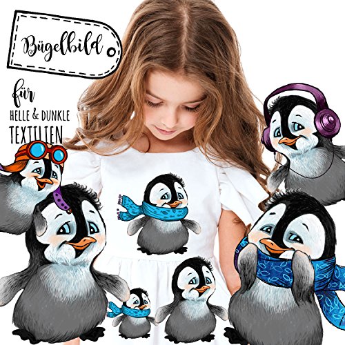 Bügelbilder Set Pinguine Applikation Bügelbild Pinguin Bügelmotiv bb053 ilka parey wandtattoo-welt® - ausgewählte Farbe: *weiß* ausgewählte Größe: *M - ca. 21 cm hoch x 15 cm breit (A5)* von ilka parey wandtattoo-welt