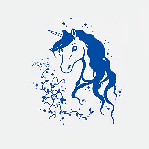 Wandtattoo Einhorn Einhornwandtattoo mit Namen Sternen Ranke Blumen Einhörner unicorn Mädchenwandtattoo Kinderzimmer M1291 ilka parey wandtattoo-welt® M1291 (Blau) von ilka parey wandtattoo-welt