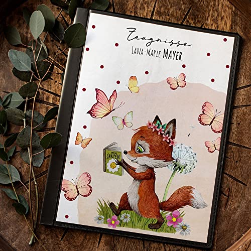 Zeugnismappe mit 10 Folien Fuchs Füchschen mit Buch Pusteblume Schmetterlinge personalisierbar Schulanfang Schulanfänger Einschulung Wunschname zm09 - ausgewählte Größe: *Zeugnismappe 10 Folien* von ilka parey wandtattoo-welt