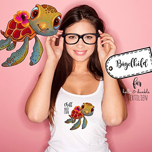 ilka parey wandtattoo-welt® Bügelbild Chill Kröt Chen Bügelbilder Applikation Schildkröte bunt mit Spruch bb017 von ilka parey wandtattoo-welt