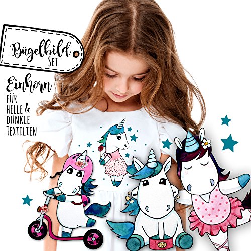 ilka parey wandtattoo-welt® Bügelbilder Set Applikation Bügelbild Aufbügelbilder Einhorn 4 Stk Bügelbild Applikation Einhörner Set bb023 von ilka parey wandtattoo-welt