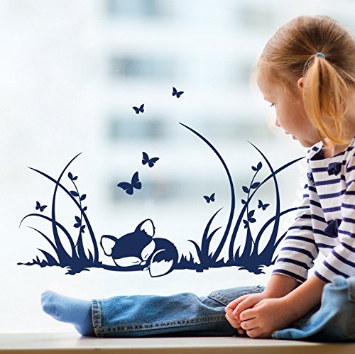 ilka parey wandtattoo-welt® Fensterbilder Kinder Frühling Kinderzimmer Fuchs Füchse Wiese Schmetterlinge M1367f2 von ilka parey wandtattoo-welt