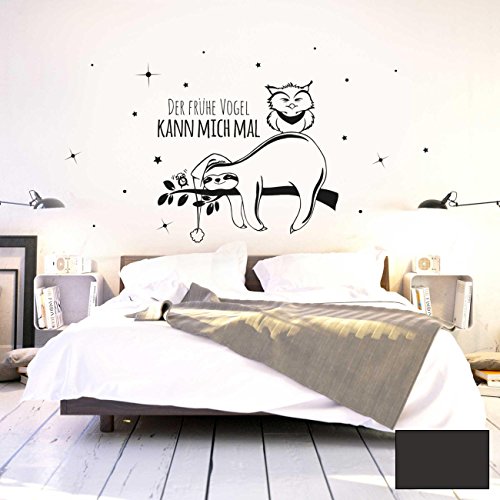 ilka parey wandtattoo-welt® Wandtattoo Wandaufkleber Wandbild Faultier Eule Der frühe Vogel kann mich mal M2045 - ausgewählte Farbe: *dunkelgrau* - ausgewählte Größe: *XL - 100cm breit x 54cm hoch* von ilka parey wandtattoo-welt