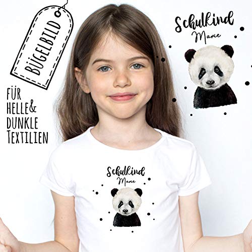 Bügelbilder zum Schulanfang Panda Bär mit Punkte & Wunschname Schulkind Applikation Kissen Shirt Taschen Bügelbild Patch in A5 bb177 ilka parey wandtattoo-welt® von ilka parey wandtattoo-welt