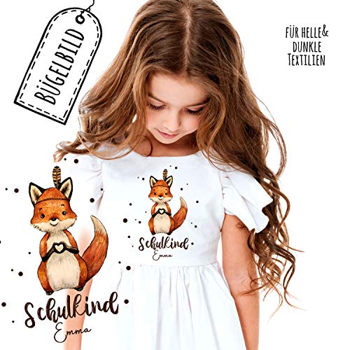 Bügelbilder zum Schulbeginn Fuchs mit Herz & Wunschname Schulkind Applikation Kissen Shirt Taschen Bügelbild Patch in A5 bb184 ilka parey wandtattoo-welt® von ilka parey wandtattoo-welt