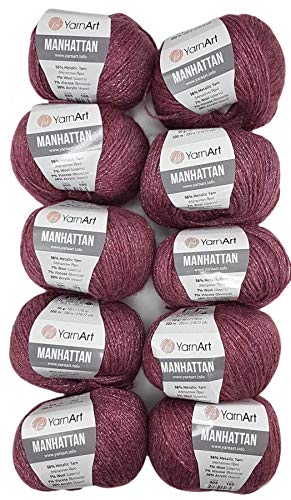 10 x 50g YarnArt Manhattan Viscose - Garn mit Glitzer, 500 Gramm Metallic-Wolle, Effektwolle (rosenholz 905) von Ilkadim