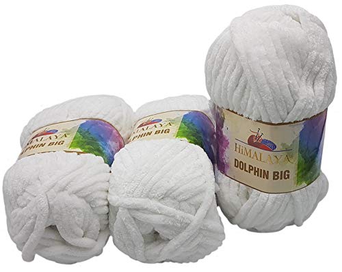 3 x 200 Gramm Himalaya Dolphin Big, Strickwolle extras dick, Babywolle 600 Gramm Wolle Super Bulky (weiß 76701) von Ilkadim