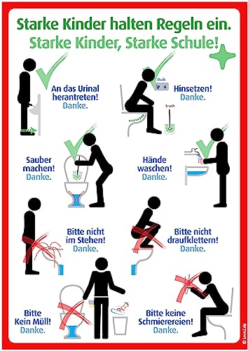 immi 1x Schulschild laminiert - Toilettenregeln für Schule (A4) von immi