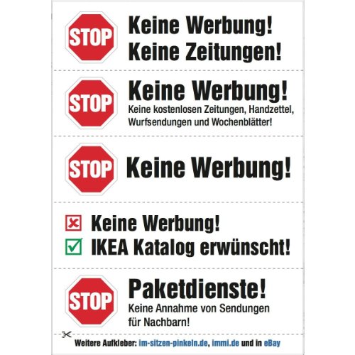 immi 40 Aufdrucke, Stop Keine Werbung Aufkleber (Durchsichtig - Verschiedene) von immi