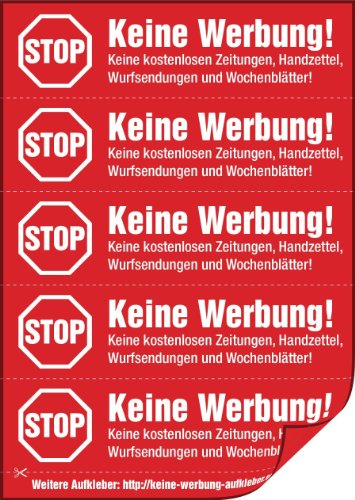 immi 40 Aufdrucke, Stop Keine Werbung Aufkleber (Rot - gleiche Aufdrucke) von immi