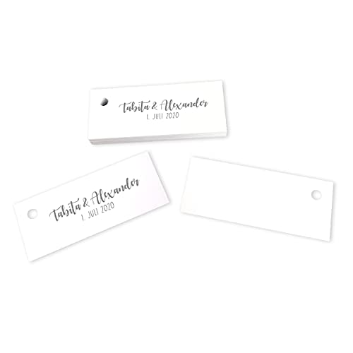 28 Kärtchen personalisiert mit Namen & Hochzeitsdatum 7,5 x 3 cm grau - Gastgeschenke Hochzeit Goldhochzeit Bastelbedarf von in due