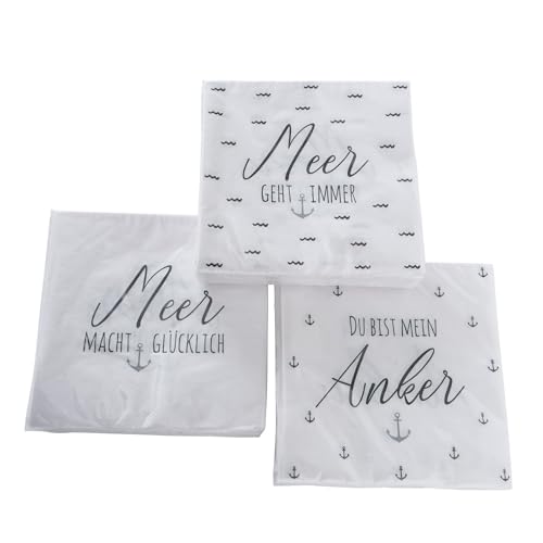 3 x 20 Servietten 'Anker - Meer geht immer' Maritime Papierservietten - 3-lagig 33 x 33 cm von in due