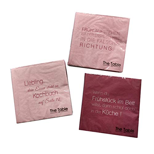 Servietten mit lustigen Sprüchen – 3x 20 Stück coole Papierservietten für Frühstück, Mittagsessen oder Abendessen von in due