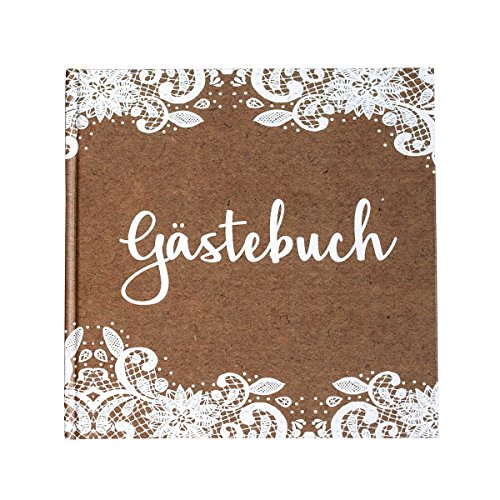 in due Gästebuch Kraft mit weißer Spitze Kraftpapier braun weiß 21 x 21 cm, 144 Seiten weißes Papier von in due