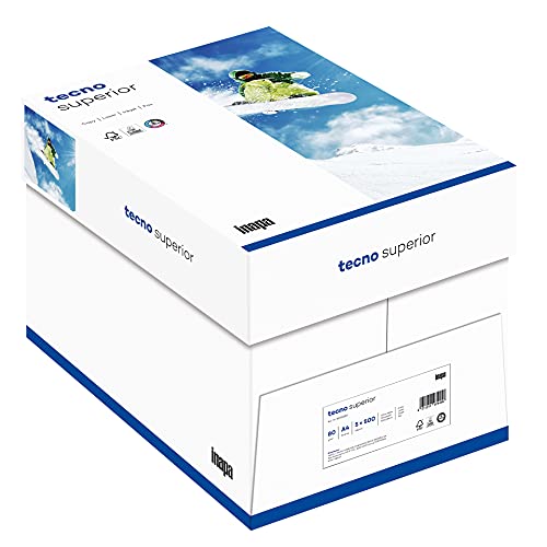 inapa Drucker-/ Kopierpapier tecno Superior: 80 g/m², A4, 2.500 Blatt (5x500 Blatt), hochweiß von inapa