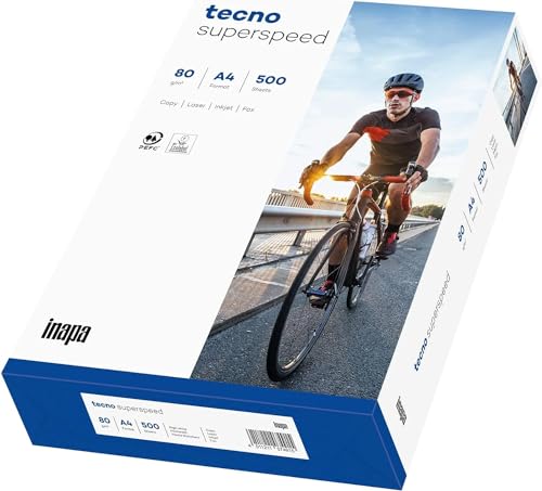 inapa Drucker-/Kopierpapier tecno Superspeed: 80 g/m², A4, hochweiß, 500 Blatt - schnell und staufrei drucken von inapa