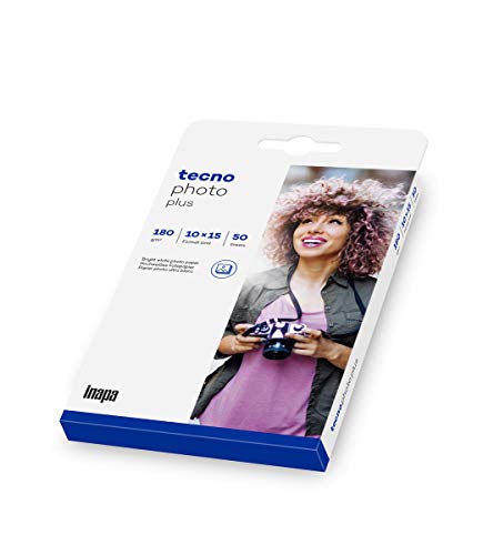 inapa Fotopapier tecno Photo Plus: 10x15 cm, 180 g/m², für Tintenstrahldrucker, 50 Blatt, hochweiß, hochglänzend, sofort trocken von inapa