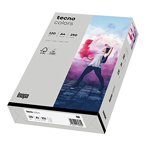 inapa farbiges Druckerpapier, buntes Papier tecno Colors: 120 g/m², A4, 250 Blatt, grau von inapa