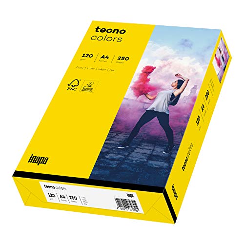 inapa farbiges Druckerpapier, buntes Papier tecno Colors: 120 g/m², A4, 250 Blatt, intensivgelb von inapa