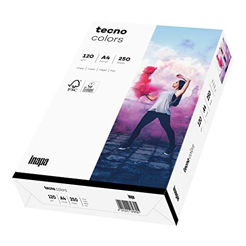 inapa farbiges Druckerpapier, buntes Papier tecno Colors: 120 g/m², A4, 250 Blatt, weiß von inapa