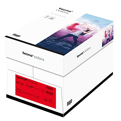 inapa farbiges Druckerpapier, buntes Papier tecno Colors: 120 g/m², A4, 1.250 Blatt (5x250), intensivrot von inapa