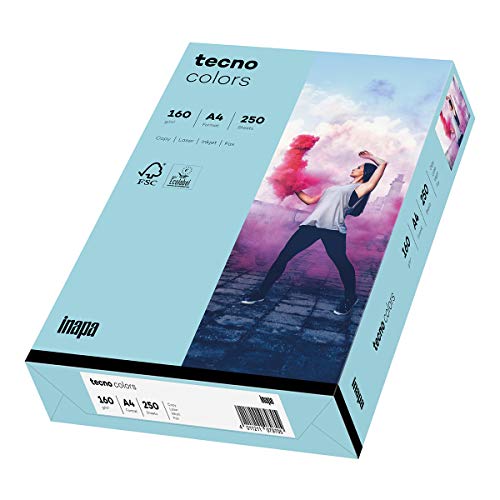 inapa farbiges Druckerpapier, buntes Papier tecno Colors: 160 g/m², A4, 250 Blatt, mittelblau von inapa