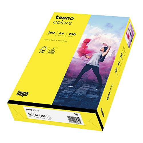 inapa farbiges Druckerpapier, buntes Papier tecno Colors: 160 g/m², A4, 250 Blatt, gelb von inapa