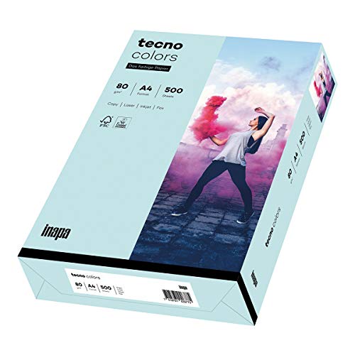 inapa farbiges Druckerpapier, buntes Papier tecno Colors: 80 g/m², A4, 500 Blatt, hellblau von inapa