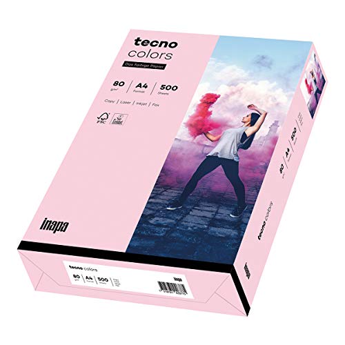 inapa farbiges Druckerpapier, buntes Papier tecno Colors: 80 g/m², A4, 500 Blatt, hellrosa von inapa