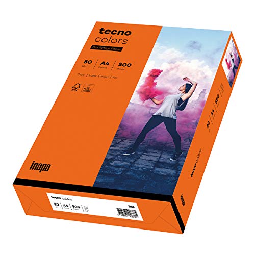 inapa farbiges Druckerpapier, buntes Papier tecno Colors: 80 g/m², A4, 500 Blatt, intensivorange von inapa