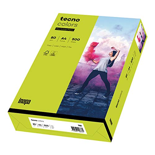 inapa farbiges Druckerpapier, buntes Papier tecno Colors: 80 g/m², A4, 500 Blatt, leuchtend grün von inapa