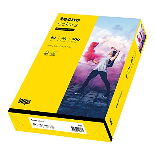 inapa farbiges Druckerpapier, buntes Papier tecno Colors: 80 g/m², A4, 500 Blatt, intensivgelb von inapa