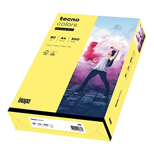 inapa farbiges Druckerpapier, buntes Papier tecno Colors: 80 g/m², A4, 500 Blatt, mittelgelb von inapa