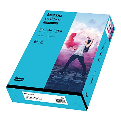 inapa farbiges Kopierpapier, buntes Papier tecno Colors: 80 g/m², A4, 500 Blatt, blau von inapa