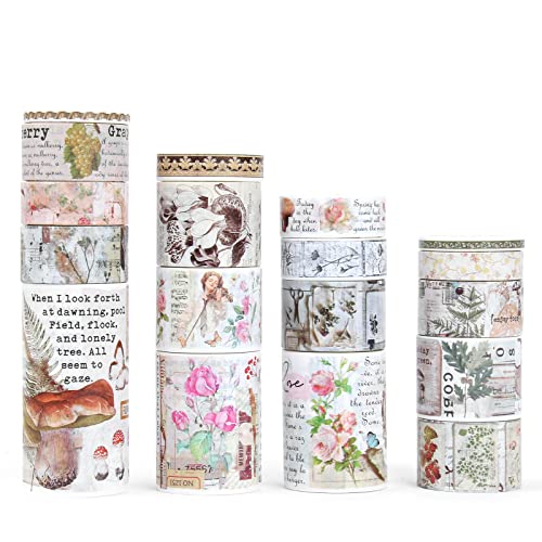 infeelme 18 Rollen Washi Tape Set Vintage Masking Tapes, Dekorative Klebebänder mit Mehreren Mustern für Scrapbooking, Bullet Journal, Tagebücher, Kalender und Karten von infeelme