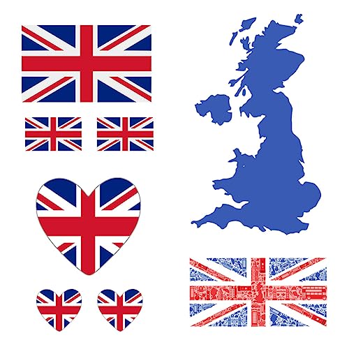 Bügelbilder für Stoffe, Union Jack, Großbritannien-Flagge, Herz, UK-Karte, 8 Stück von inking house