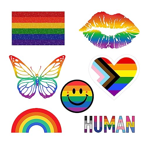 LGBT-Bügelbilder zum Aufbügeln, für Stoffe, Gay-Pride-Flagge, Menschen, Regenbogen, Lippen, Schmetterling, Happy LGBTQ, 7 Stück von inking house