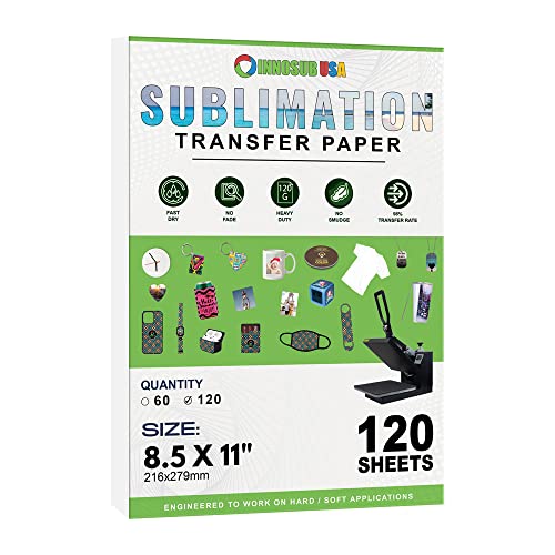 INNOSUB INNOSUB USA Farbsublimations-Transferpapier für Tintenstrahldrucker, 21,6 x 27,9 cm, Farbstoffsublimation, Wärmetransferpapier, 120 Blatt von innosub