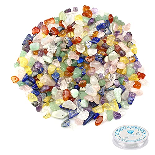 Allbor 220 Stück Edelsteinperlen, Edelsteinperlen Naturform Perlen mit 8 Meter Transparent Elastische Schnur Multicolor 3-7mm Natürliche Unregelmäßige Nugget Lose Perlen mit Loch für Schmuck von inodiref