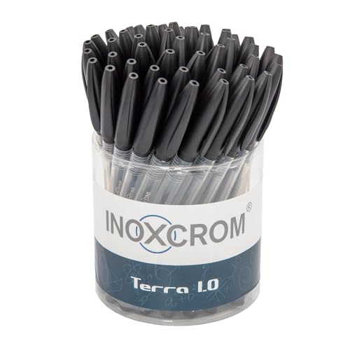 INOXCROM TERRA 1.0 Kugelschreiber Schwarz | Value Pack mit 50 Kugelschreibern | Mittlere Spitze mit schwarzer Tinte | Zubehör für Schreibwaren Schule und Büro von inoxcrom: