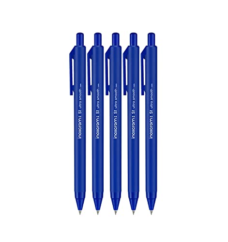 inoxcrom: S1 – Kugelschreiber mit einziehbarer Mine, sanfte Schrift, angenehmer Griff, mittelgroße Spitze (1 mm) Beutel 5 Kulis, Tinte blau von inoxcrom:
