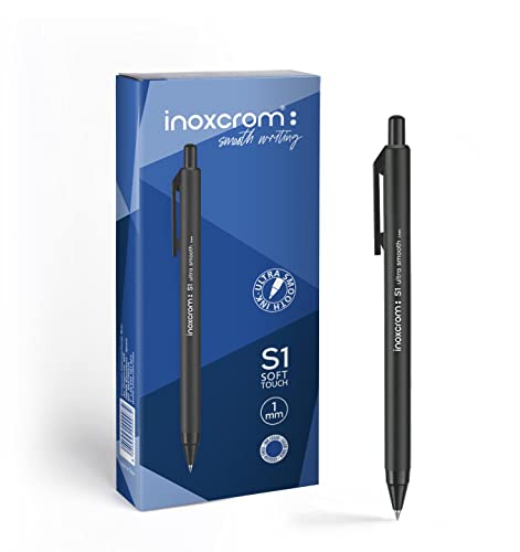 inoxcrom: S1 – Kugelschreiber mit einziehbarer Mine, sanfte Schrift, angenehmer Griff, mittelgroße Spitze (1 mm) Schachtel 12 Kulis, Tinte schwarz von inoxcrom: