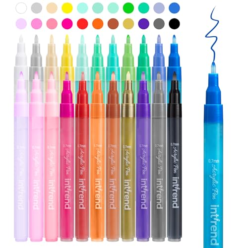 int!rend Acrylstifte Set mit 22 Farben - 0,7mm Spitze - wasserfeste Stifte - Acrylmarker zum Bemalen von u.a. Leinwand Holz Ton Steine - Acrylfarben Stifte von int!rend