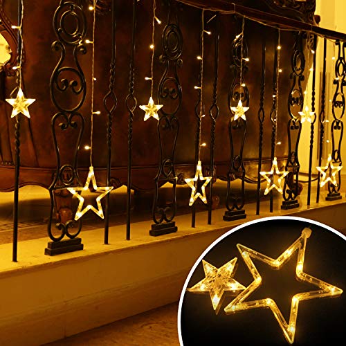 12 Sterne Lichterkette,138LED warmweiss Lichtervorhang weihnachtslichter Sternenvorhang 8 Modi mit Fernbedienung Innen Außen Sterne Vorhang Lichter Für Weihnachten,Party,Hochzeit,Garten, Balkon, Deko von interGo