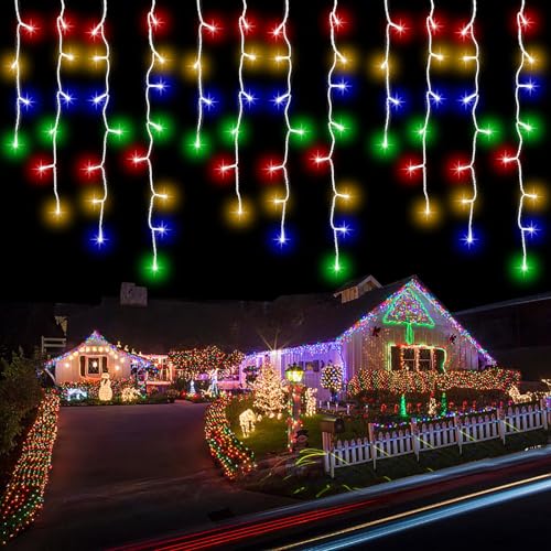 Lichterkette Eisregen Außen, 5m 200er LED Lichtervorhang LED mit Timer, IP44 wasserdicht 8 Modi für Innen Außen Weihnachten, Schlafzimmer, Party, Hochzeit, Balkon, Garten Deko von interGo