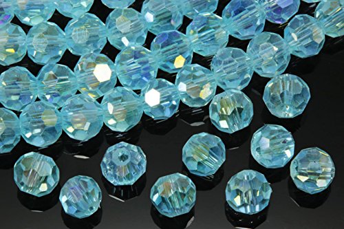 INWARIA Kristall Glasperlen 4mm facettiert rund Crystal AB Perlen Glasschliffperlen KP-4 (4mm - 50 Stück, Aquamarine AB) von inwaria