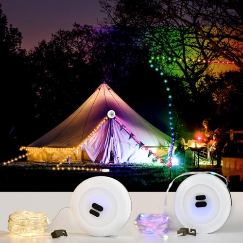 iodoo Wasserdichte Tragbare Verstaubare Lichterkette für den Außenbereich, Camping Lichterkette, Perfekt für Outdoor-Zeltstimmung, Wiederaufladbaren Anpassbarem Farbwechsel (RGB Licht+Warmes Licht) von iodoo