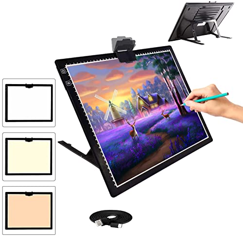 iodoo Leuchttisch A3, Led Licht Pad 3000-6500K Dimmbar, 2500 mAh Aufladbar Leuchtplatte Zeichnen Light Pad für Diamond Painting, Zeichnung, Malen, Animation, Skizzierung, Mit Ständer von iodoo