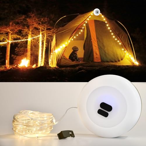 iodoo Wasserdichte Tragbare Verstaubare Lichterkette für den Außenbereich, Camping Lichterkette, Perfekt für Outdoor-Zeltstimmung, Wiederaufladbaren Anpassbarem Farbwechsel (Warmes-Licht) von iodoo